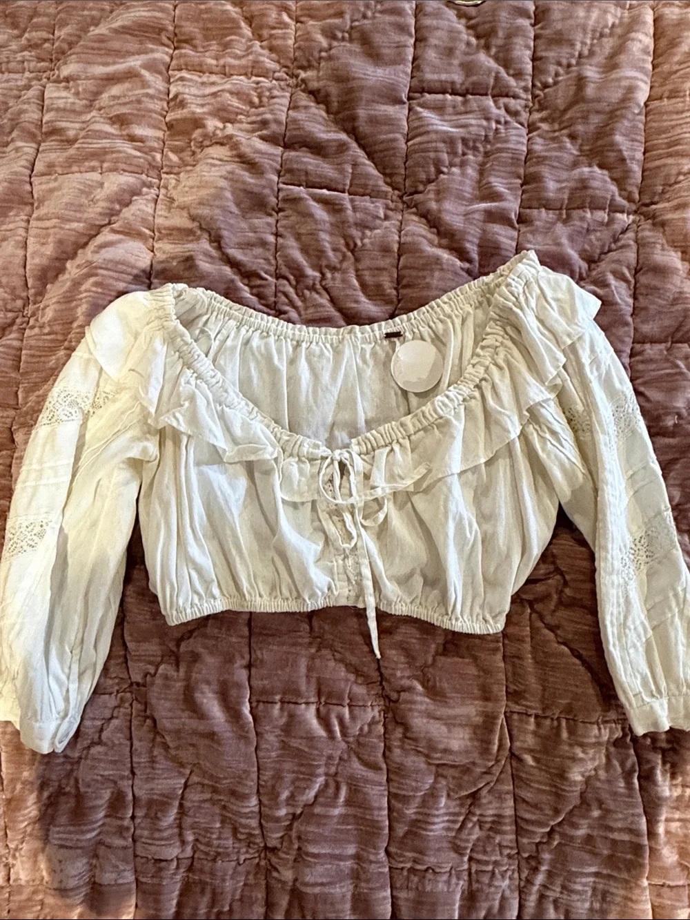 Free People Cream Off-the-Shoulder Ruffle Crop Victorian Blouse
